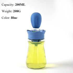 BBQ Tool Oil Bottle With Silicone Brush Oil Spray Baking Barbecue Grill Oil Dispenser Cookware Baking Kitchen Accessories - style b blue