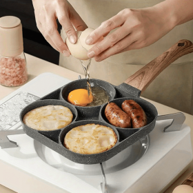 1pc Fried Egg Hamburger Maker; Non-stick Small Flat Bottom Household Frying Pan; Breakfast Egg Burger Pancake Pan Mold; Four-hole Fried Egg Pan - Indu