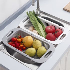 1pc Retractable Fruits And Vegetables Drain Basket; Extendable Over The Sink; Adjustable Strainer; Sink Washing Basket For Kitchen - Beige Color