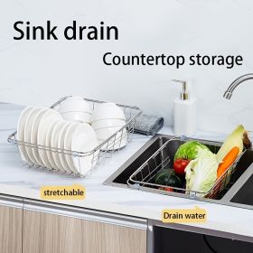 1pc Drain Rack; Drain Basket; Stainless Steel Kitchen Basket; Home Utensil Holder; Sink Basket; Retractable Sink Rack Suitable For Rectangular Sink Bo