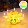 1pc Lotus Music Birthday Candle; Children's Creative Rotating Flowering Singing Lotus Lantern Cake Decoration - Yellow