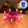 1pc Lotus Music Birthday Candle; Children's Creative Rotating Flowering Singing Lotus Lantern Cake Decoration - Purple