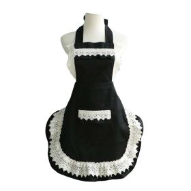 Retro Black Halter Backless Apron Work Uniform for Waitress Beauty Smock Maid Costume - Default