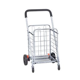 Folding Shopping Cart Grocery Utility Cart with Rolling Swivel Wheels - Silver - 66 lbs