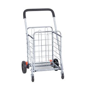 Folding Shopping Cart Grocery Utility Cart with Rolling Swivel Wheels - Silver - 110 lbs