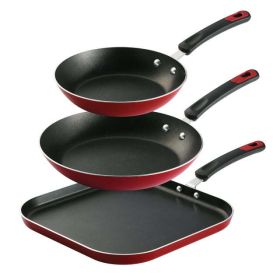 Everyday 3 Pieces Aluminum Non-stick Fry Pan and Griddle Set ‚Äì Metallic Red - red