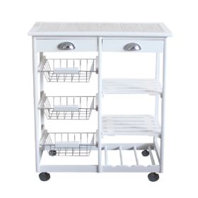 Kitchen & Dining Room Cart 2-Drawer 3-Basket 3-Shelf Storage Rack with Rolling Wheels White(Replacement code: 85659263) - as picture