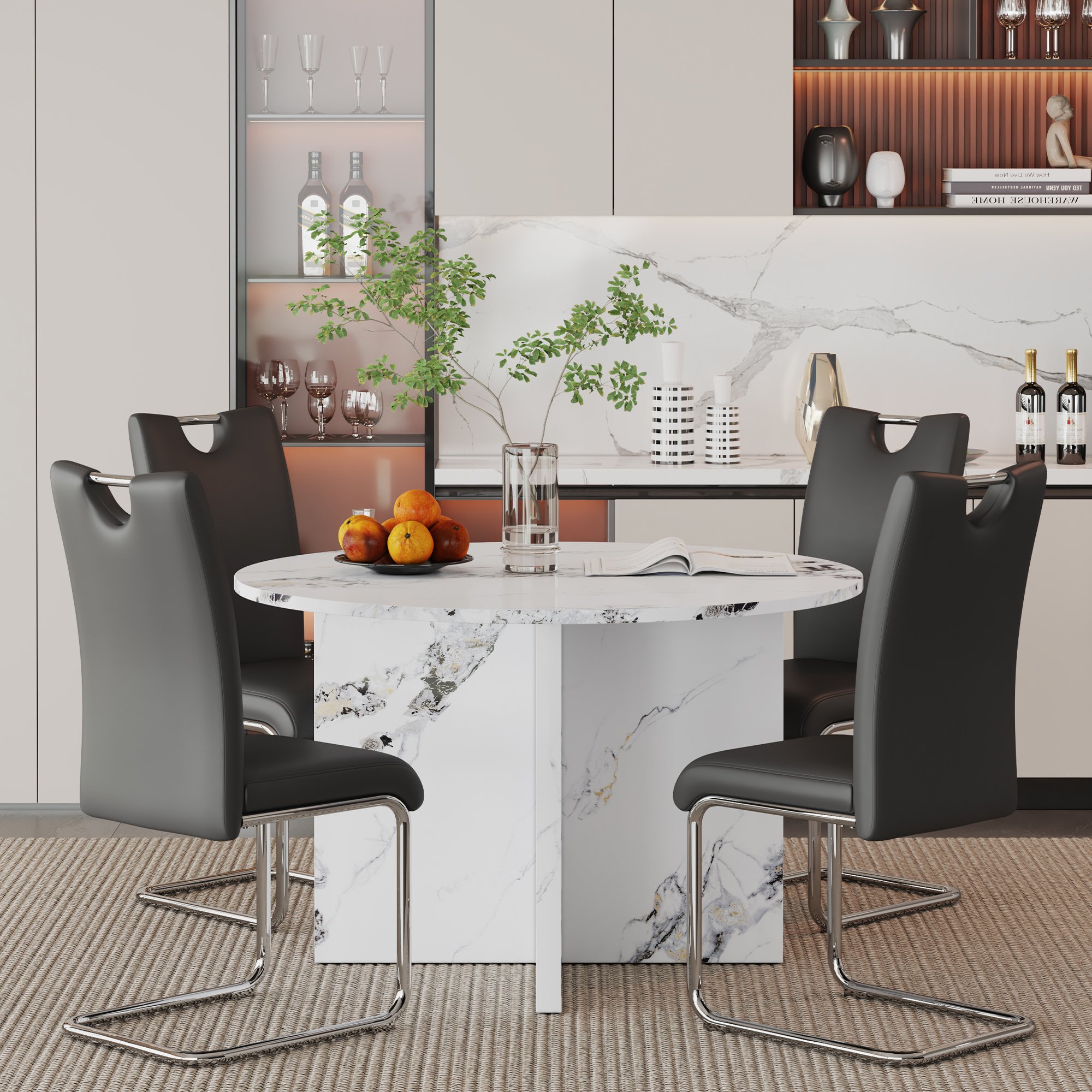 5 piece Round Dining Table Set, 47 Inch Modern Kitchen Table Small Dinner Table MDF Kitchen Dinning Table for Dining Room Kitchen, Living Room - as Pi 5 piece Round Dining Table Set, 47 Inch Modern Kitchen Table Small Dinner Table MDF Kitchen Dinning Table for Dining Room Kitchen, Living Room - as Pi