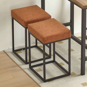 Brown Pu Upholstered Counter & Bar Stool with Footrest, PU leather (Set of 2) - as Pic