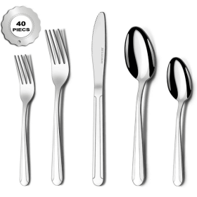 Bestdin Silverware Set for 8, 40 Pieces Stainless Steel Flatware Set, Include Fork Knife Spoon Set, Mirror Polished, Dishwasher Safe, Tableware Cutler