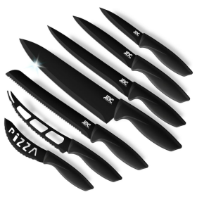 Lux Decor Collection 7 Piece Kitchen Knife Set - Steak Knives, Cheese Knife, Pizza Knife, Bread Knife, Carving Knife - Stainless Kitchen Knives - LDC