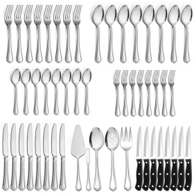 Walchoice 53-Piece Silverware Set with Serving Utensils, Elegant Metal Tableware Plus Steak Knives, Stainless Steel Flatware Cutlery Set Service for 8