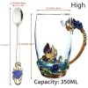 1pc Rose Enamel Crystal Tea Cup; Coffee Mug; Tumbler Butterfly Rose Painted Flower Water Cups; Clear Glass With Spoon Set - Blue - High