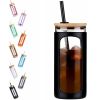 Glass Water Tumble Straw Silicone Bamboo Lids Iced Coffee Cup Bottle Reusable - 590ML - White