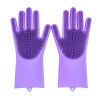 1pair Kitchen Silicone Dishwashing Gloves; Housework Cleaning Waterproof Insulation Magic Gloves; Dishwashing Brush - Green - Silica Gel