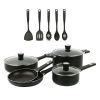 Aluminum Nonstick Midweight 13pcs Cookware Set Dishwasher Safe - black.