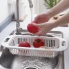 1pc Retractable Fruits And Vegetables Drain Basket; Extendable Over The Sink; Adjustable Strainer; Sink Washing Basket For Kitchen - Beige Color