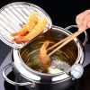 1pc Tempura Deep Fry Pot, Thickened 304 Stainless Steel Tempura Fryer With Thermometer, Japanese Style Tempura Fryer Pan - 3.4L