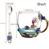 1pc Rose Enamel Crystal Tea Cup; Coffee Mug; Tumbler Butterfly Rose Painted Flower Water Cups; Clear Glass With Spoon Set - Blue - High