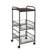 3-Tier Rolling Kitchen Storage Cart with 2 Metal Basket Drawers, Black/Brown - Black/Brown