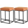 Brown Pu Upholstered Counter & Bar Stool with Footrest, PU leather (Set of 2) - as Pic