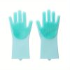 1pair Kitchen Silicone Dishwashing Gloves; Housework Cleaning Waterproof Insulation Magic Gloves; Dishwashing Brush - Green - Silica Gel