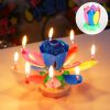 1pc Lotus Music Birthday Candle; Children's Creative Rotating Flowering Singing Lotus Lantern Cake Decoration - Yellow