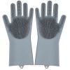 1pair Kitchen Silicone Dishwashing Gloves; Housework Cleaning Waterproof Insulation Magic Gloves; Dishwashing Brush - Green - Silica Gel