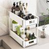 2 sets  sink storage units and bathroom sink storage units, 2-layer drawer cabinet storage unit for kitchen bathroom sink storage, white - White