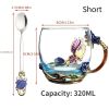 1pc Rose Enamel Crystal Tea Cup; Coffee Mug; Tumbler Butterfly Rose Painted Flower Water Cups; Clear Glass With Spoon Set - Blue - High